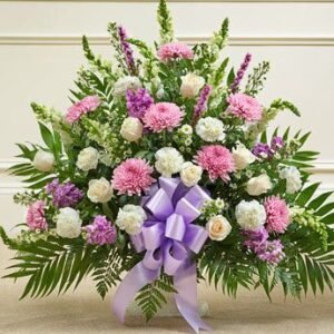Heartfelt Tribute LAVENDER AND White Floor Basket