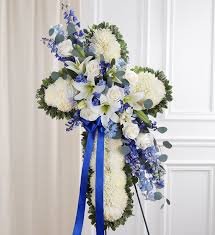 Peace & Prayers Blue & White Standing Cross