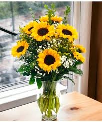 *Brighten My Day - Sun Flowers in clear glass vase