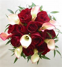Elegant Red Rose And Mini Calla Wedding Bridal Bouquet