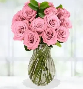 12 PINK ROSES IN A VASE