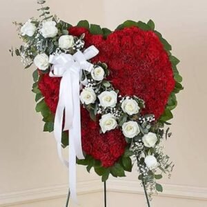 Always Remember Floral Heart Tribute - Red with White Roses